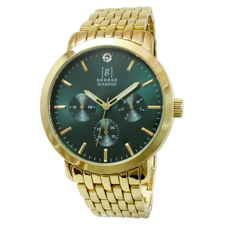 George Men s 41mm Gold Tone Green Dial Genuine Diamond Bracelet Watch Walmart