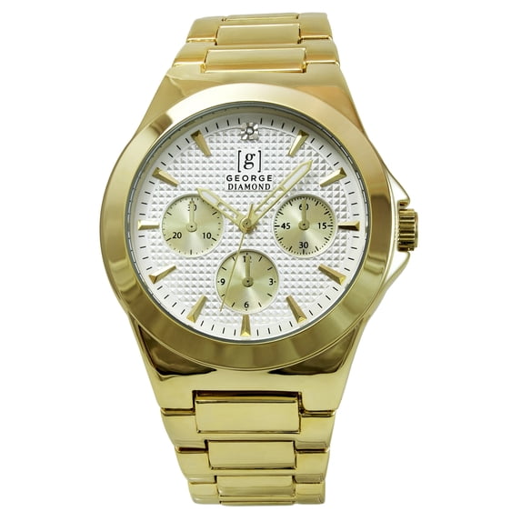 George Men's 41mm Gold Tone Textured Contrast Dial Genuine Diamond ...
