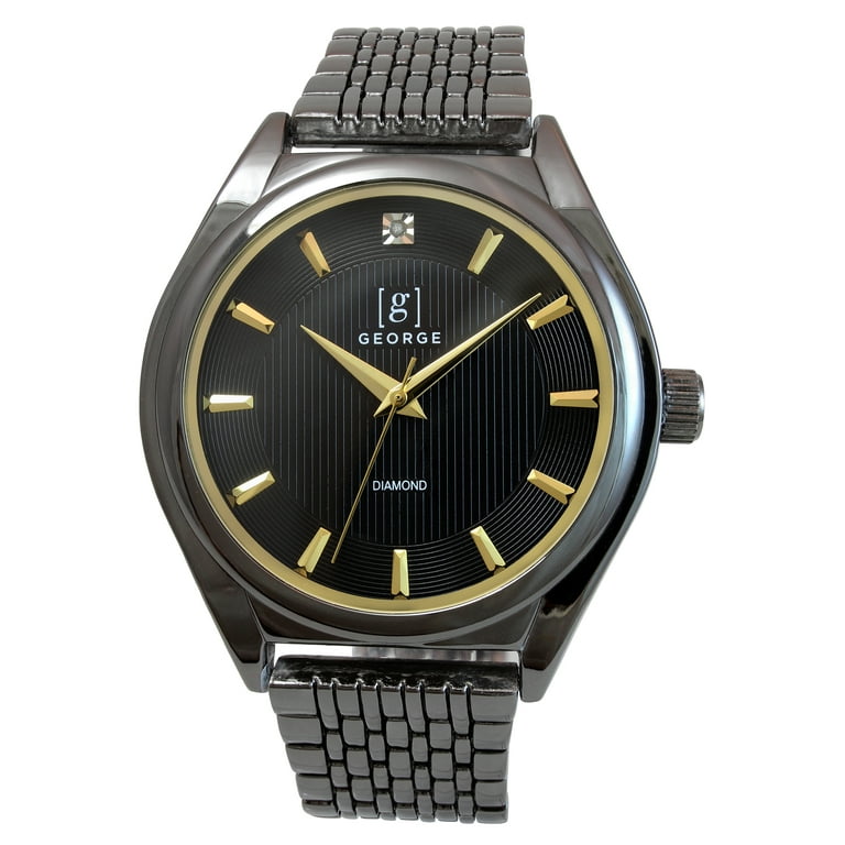 じょーじ George Men's 41mm Gunmetal Tone Blue Dial Genuine Diamond