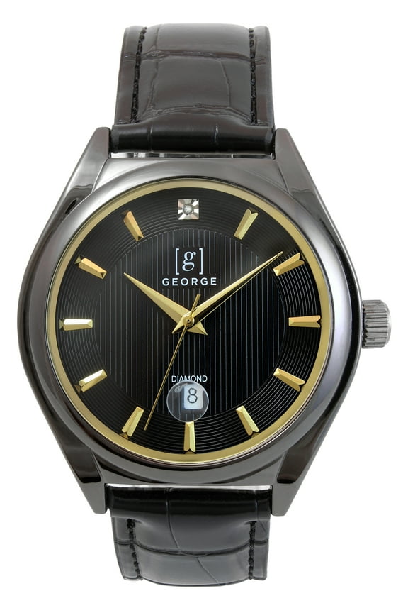 Men's 41mm Gunmetal Tone Gold Accent Genuine Diamond Dial Black Strap Watch