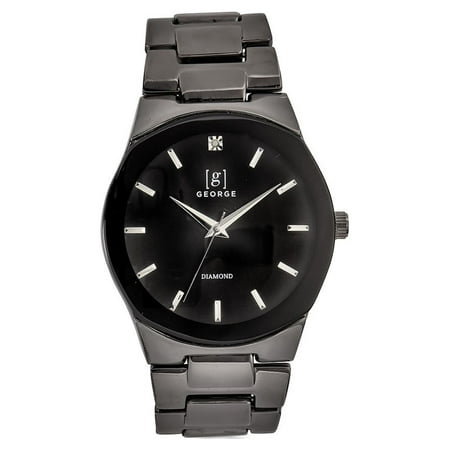 George Men's 41mm Gunmetal Tone Mettalized Edge To Edge Bezel Genuine Diamond Dial Watch