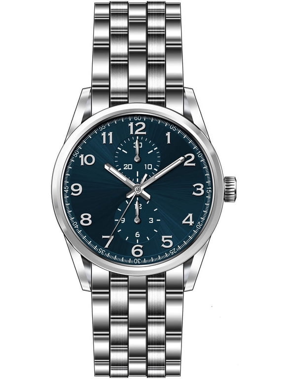 Men's 41mm Silver Tone Blue Dial Easy Read Watch