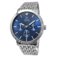 George Band Watch George Men's 41mm Silver Tone Blue Dial Genuine Diamond Bracelet Watch ...