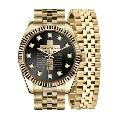 George Men's Adult Gold Tone Lord's Prayer Watch and Bracelet Set, 2-Piece