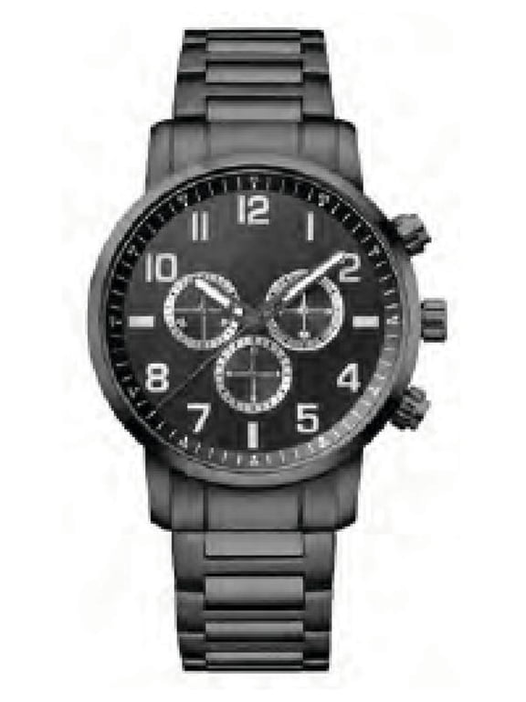Men's Adult Gunmetal Round Bracelet Watch with Black Dial