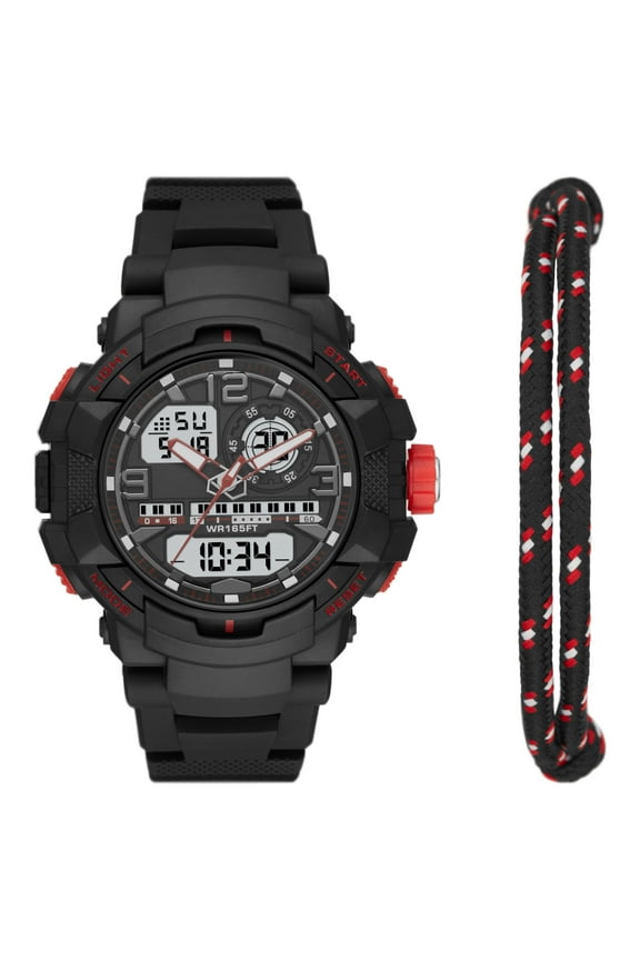 Men's Analog Digital Watch Set with Black and Red Nylon Sport Bracelet (FMDXOGE030)