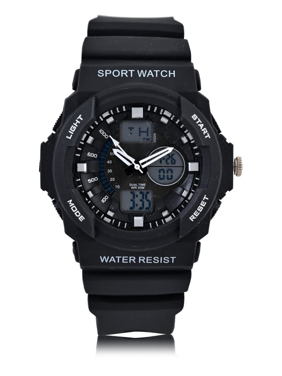 Men's Analog Digital Watch with Black Round Case & Black PVS Strap 52MM