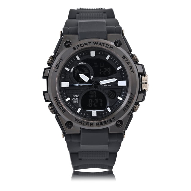 George Men's Analog Digital Watch with Gun Metal Case and Black PVC ...