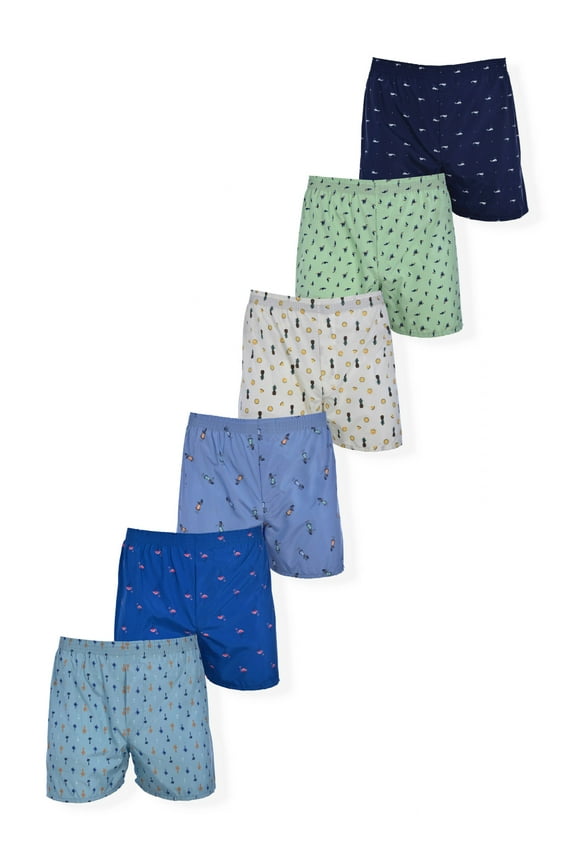 Men's Assorted Print Boxers, 6-Pack