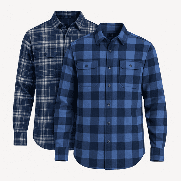 George Men's Double Pocket Flannel Shirt, 2 Pack, Sizes XS-3XLT
