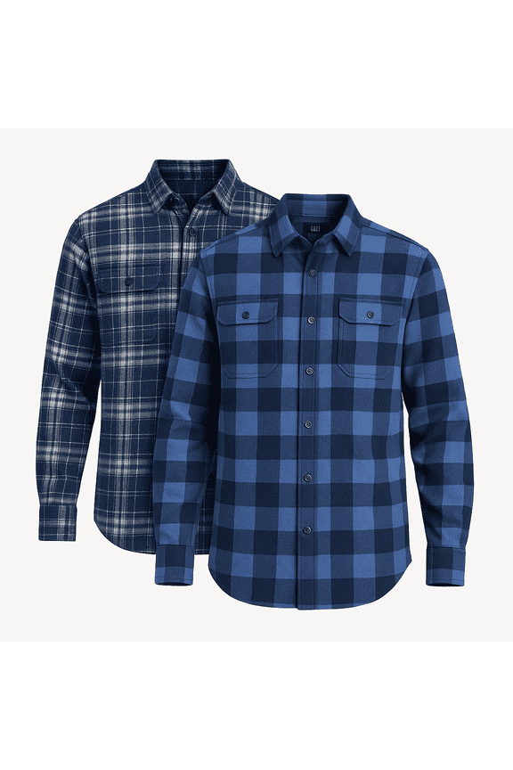 Men's Double Pocket Flannel Shirt, 2 Pack, Sizes XS-3XLT