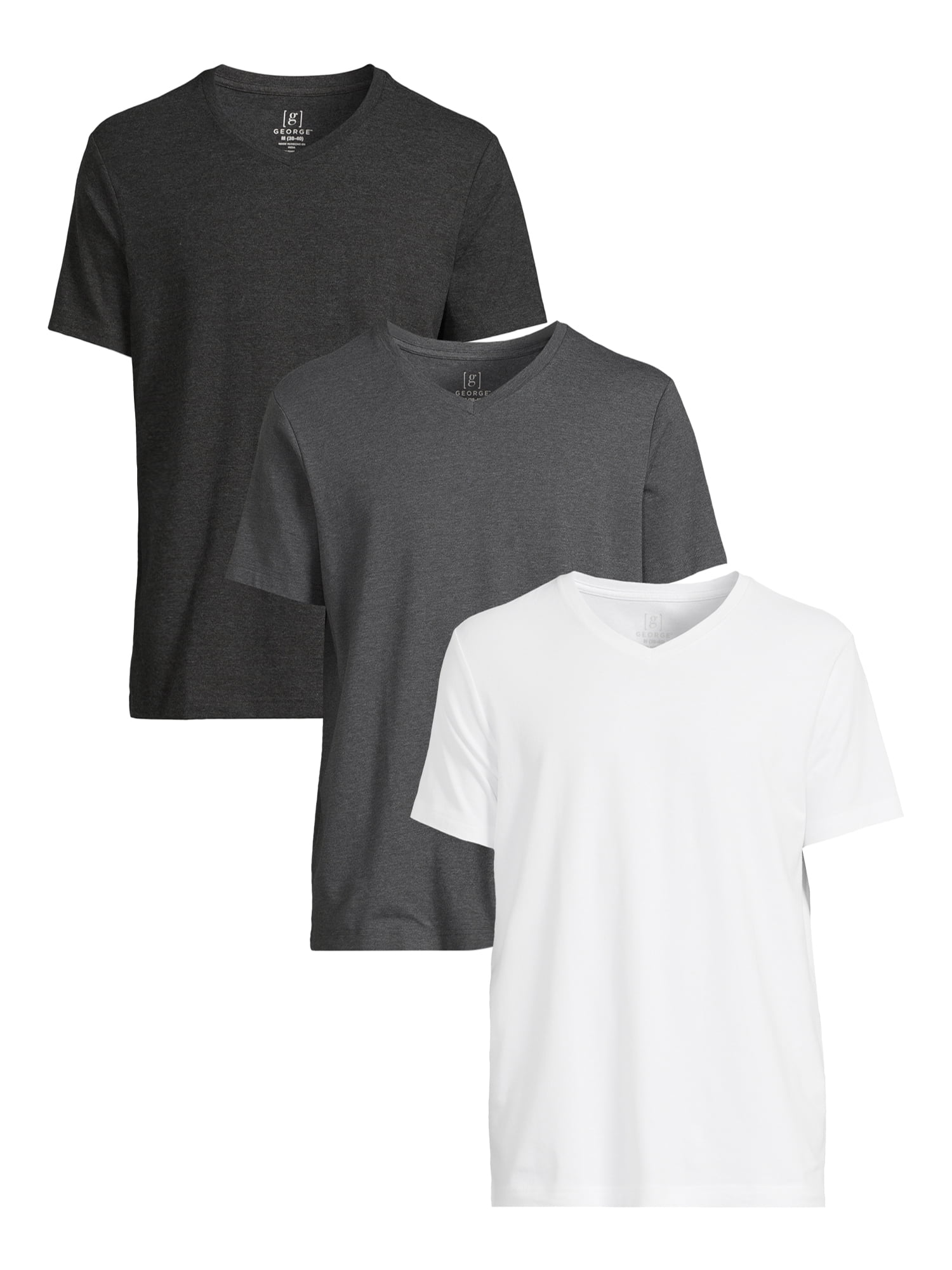 George Men’s & Big Men’s 3-Pack V-Neck Textured Short Sleeve Tee, Sizes ...