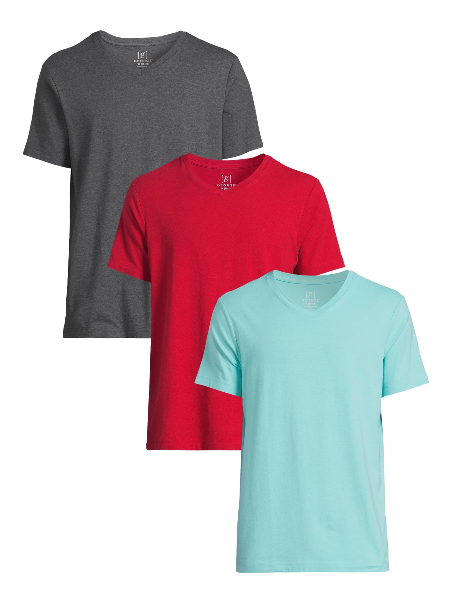 George Men’s & Big Men’s 3-Pack V-Neck Textured Short Sleeve Tee, Sizes ...