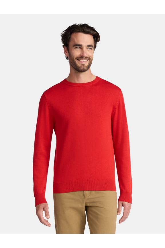 Men's and Big Men's Cotton Blend Crewneck Sweater, Lightweight, Sizes XS-3XL