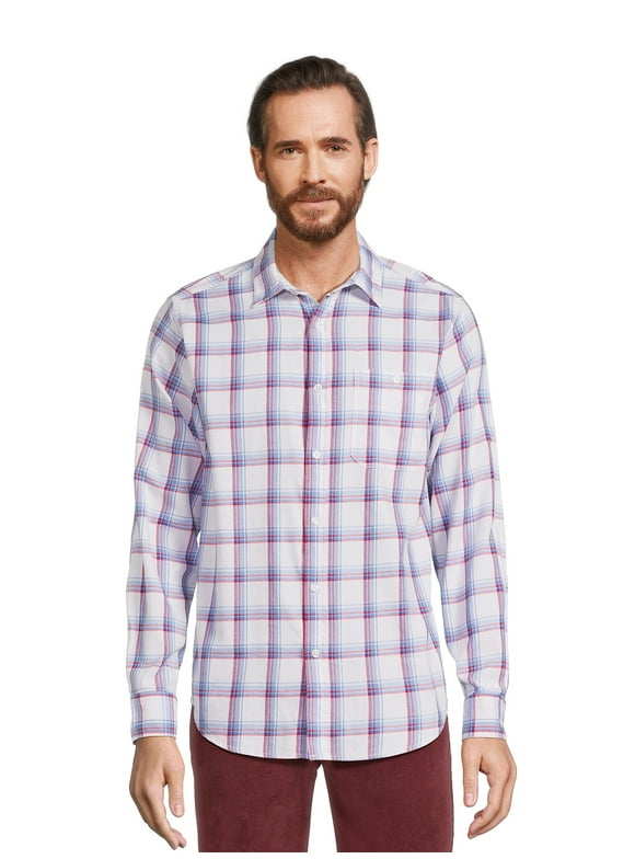 George Men's & Big Men's Brushed Poplin Button-Up Shirt with Long Sleeves, Sizes S-3XL