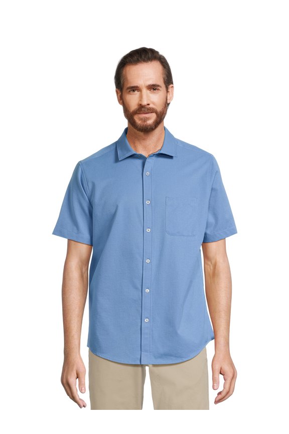 Men’s & Big Men’s Button-Up Commuter Shirt with Short Sleeves, Sizes S-3XL