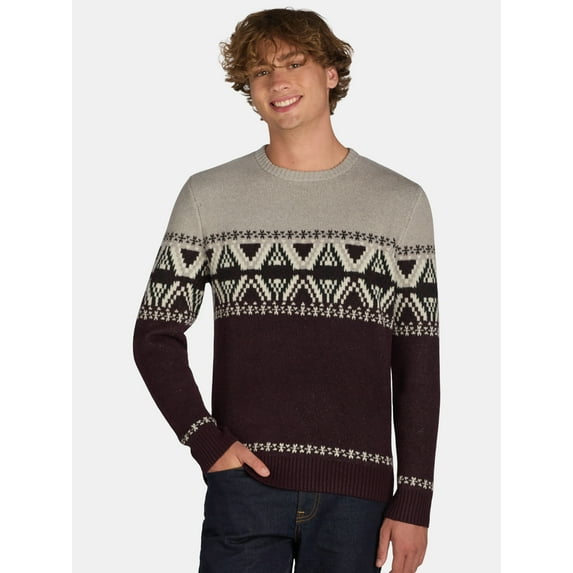 George Men's & Big Men's Color Block Fair Aisle Crew Neck Sweater, Sizes S-3XL