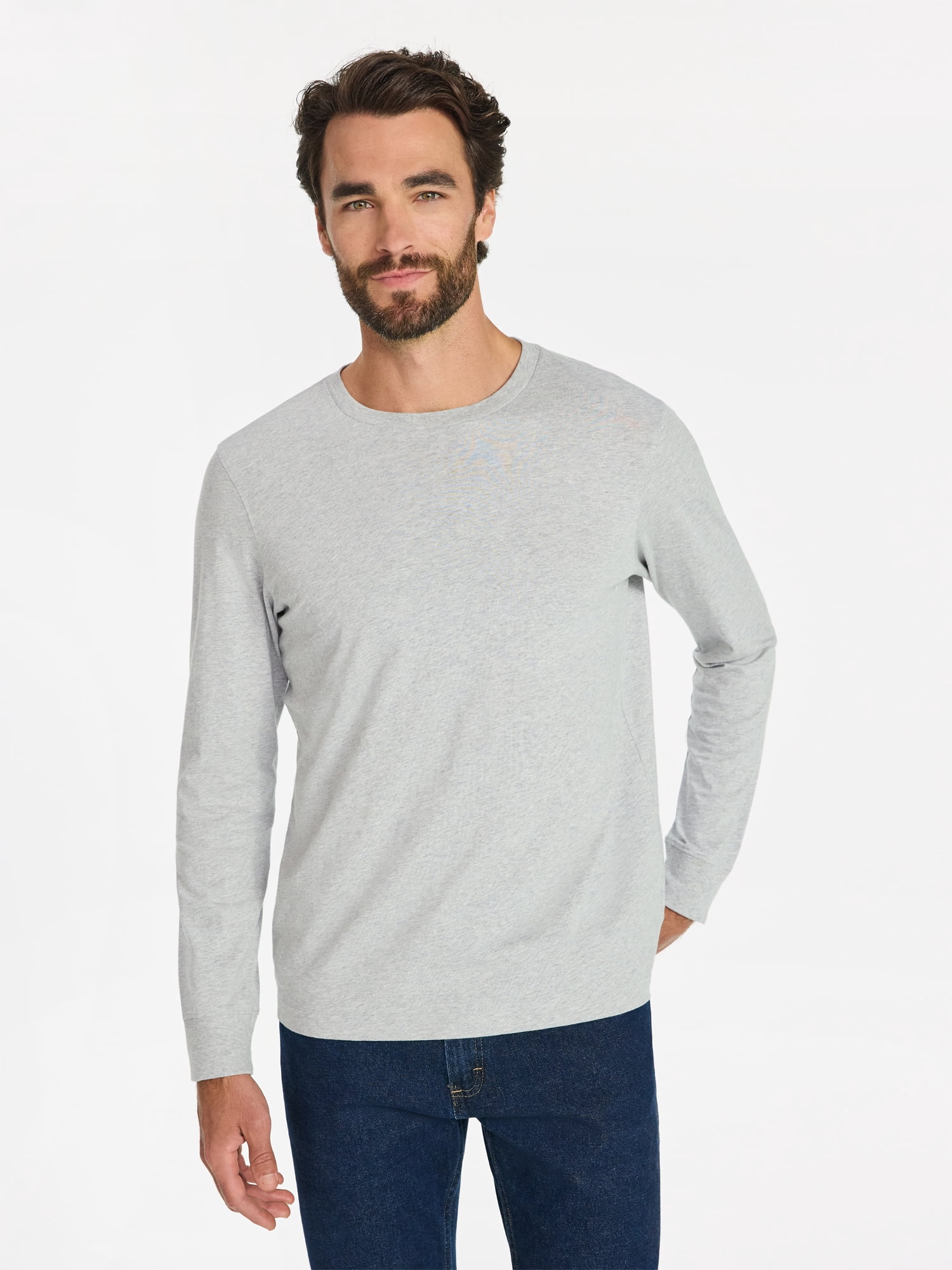 George Men's & Big Men's Relaxed Fit Cotton Crewneck T-Shirt with Long Sleeves, Size XS-3XL