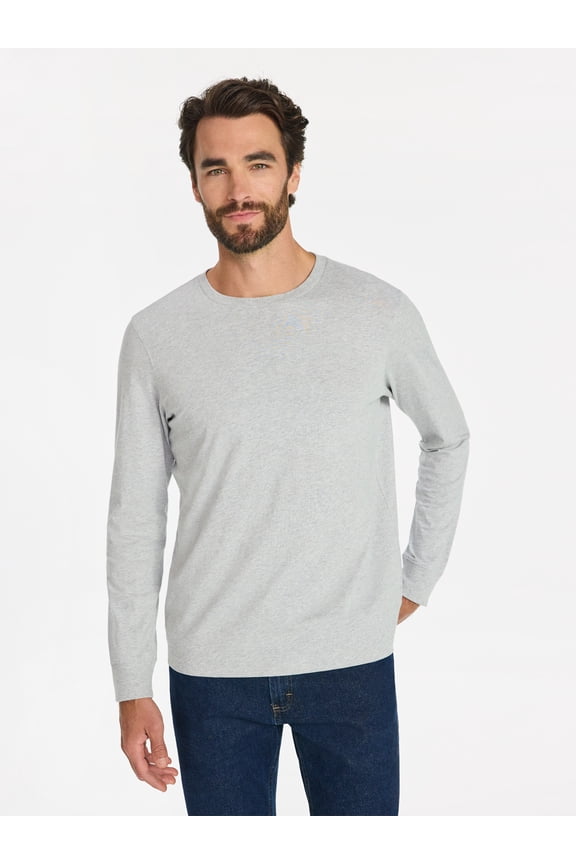 Men's & Big Men's Cotton Crewneck T-Shirt with Long Sleeves, Size XS-3XL