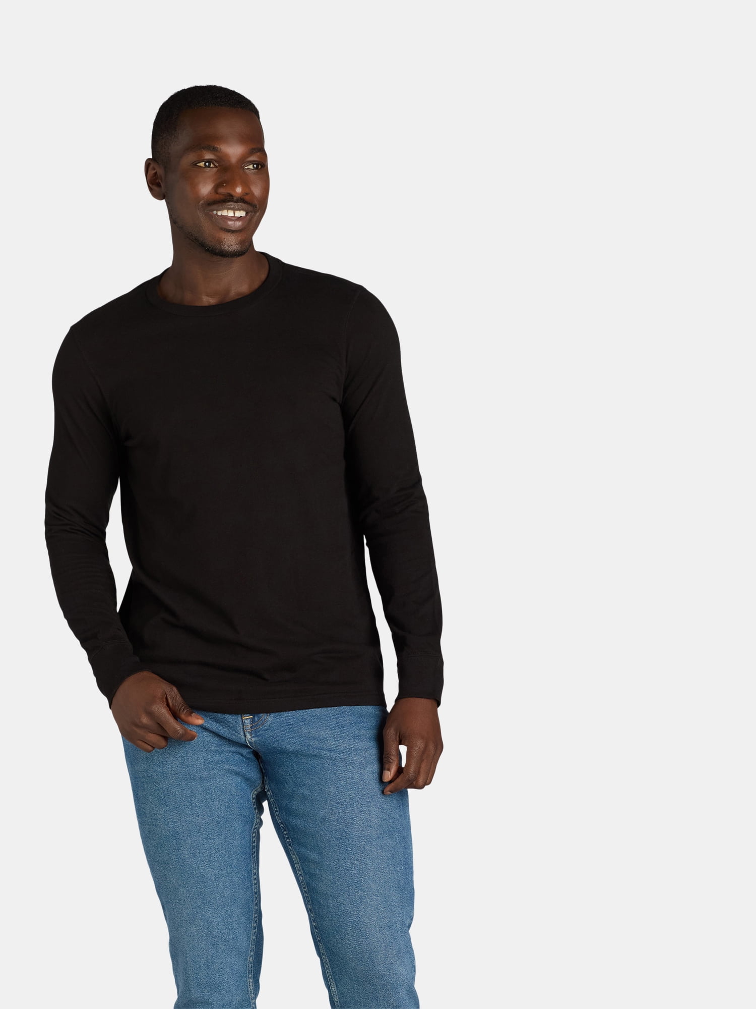 George Men's & Big Men's Relaxed Fit Cotton Crewneck T-Shirt with Long Sleeves, Size XS-3XL