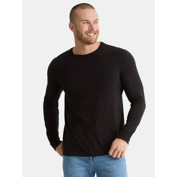 George Men's & Big Men's Cotton Crewneck T-Shirt with Long Sleeves, Size XS-3XL