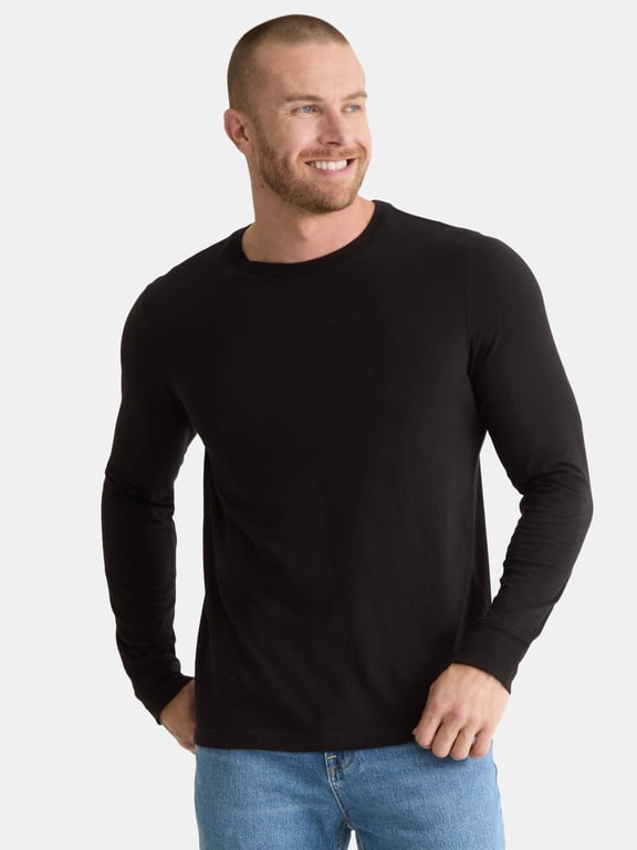 Men's & Big Men's Relaxed Fit Cotton Crewneck T-Shirt with Long Sleeves, Sizes XS-3XL