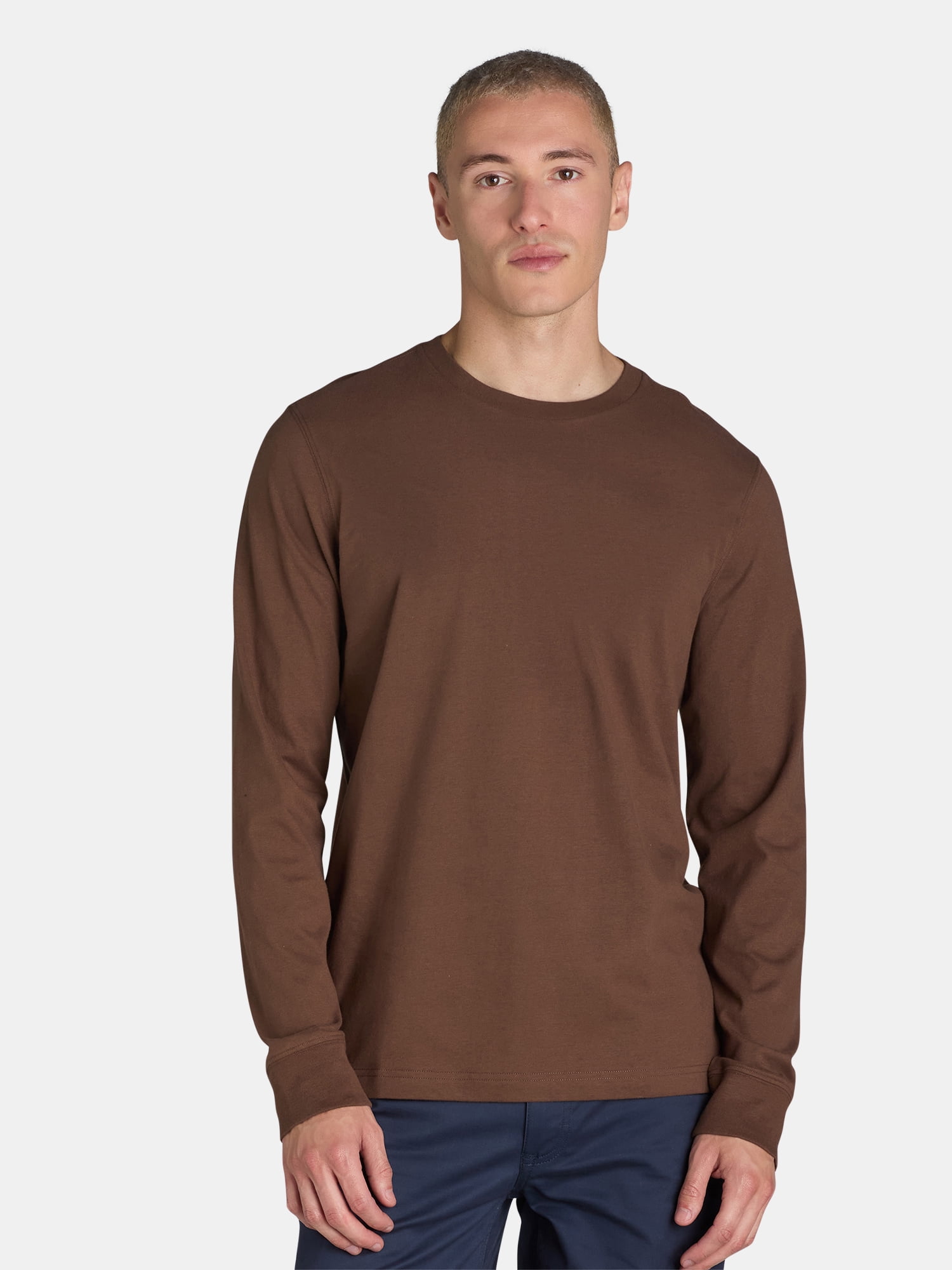 George Men's & Big Men's Relaxed Fit Cotton Crewneck T-Shirt with Long Sleeves, Size XS-3XL