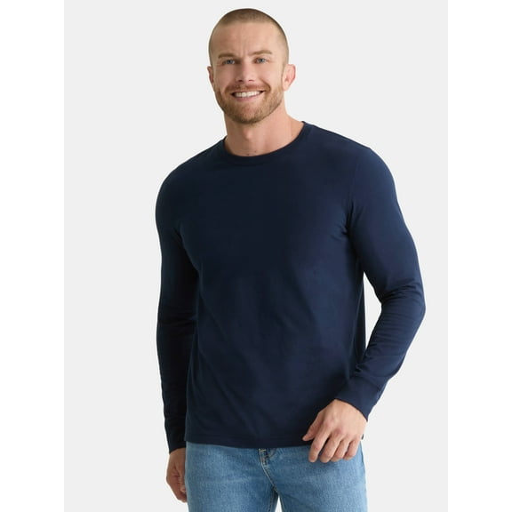 George Men's & Big Men's Cotton Crewneck T-Shirt with Long Sleeves, Size XS-3XL