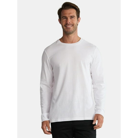 George Men's & Big Men's Cotton Crewneck T-Shirt with Long Sleeves, Size XS-3XL