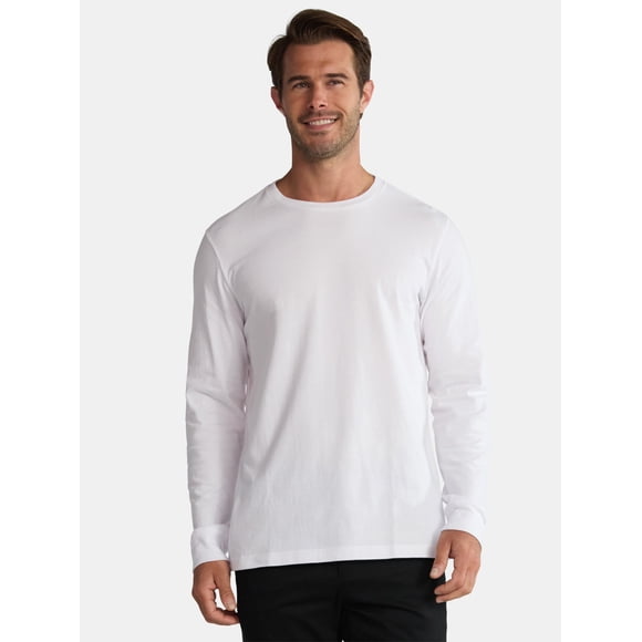 George Men's & Big Men's Relaxed Fit Cotton Crewneck T-Shirt with Long Sleeves, Size XS-3XL