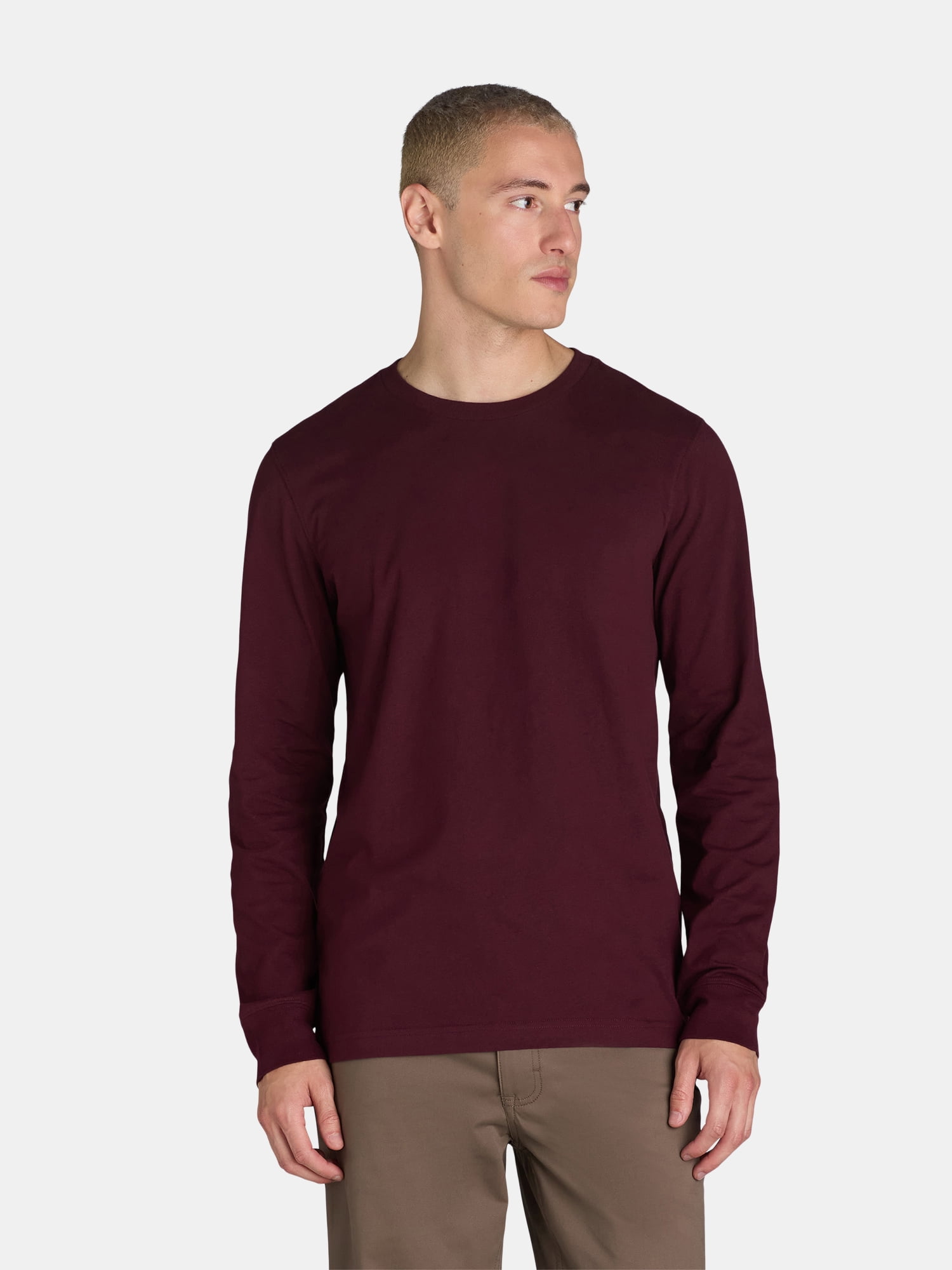 George Men's & Big Men's Relaxed Fit Cotton Crewneck T-Shirt with Long Sleeves, Size XS-3XL