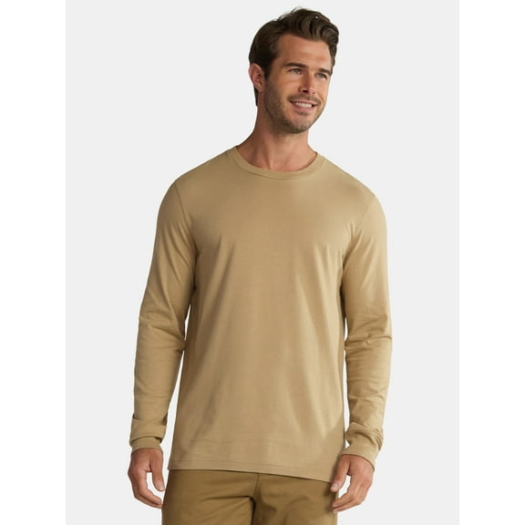 George Men's & Big Men's Cotton Crewneck T-Shirt with Long Sleeves, Size XS-3XL