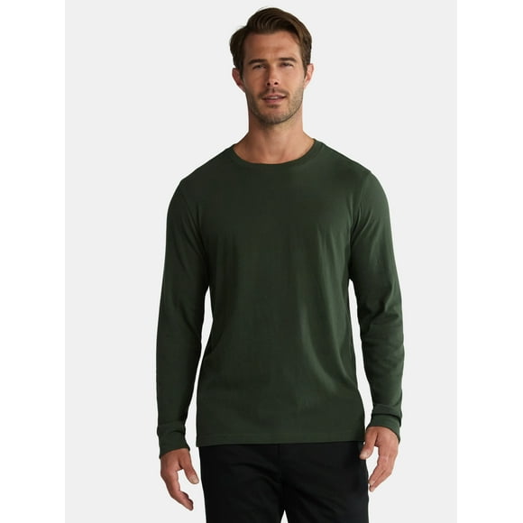 George Men's & Big Men's Cotton Crewneck T-Shirt with Long Sleeves, Size XS-3XL