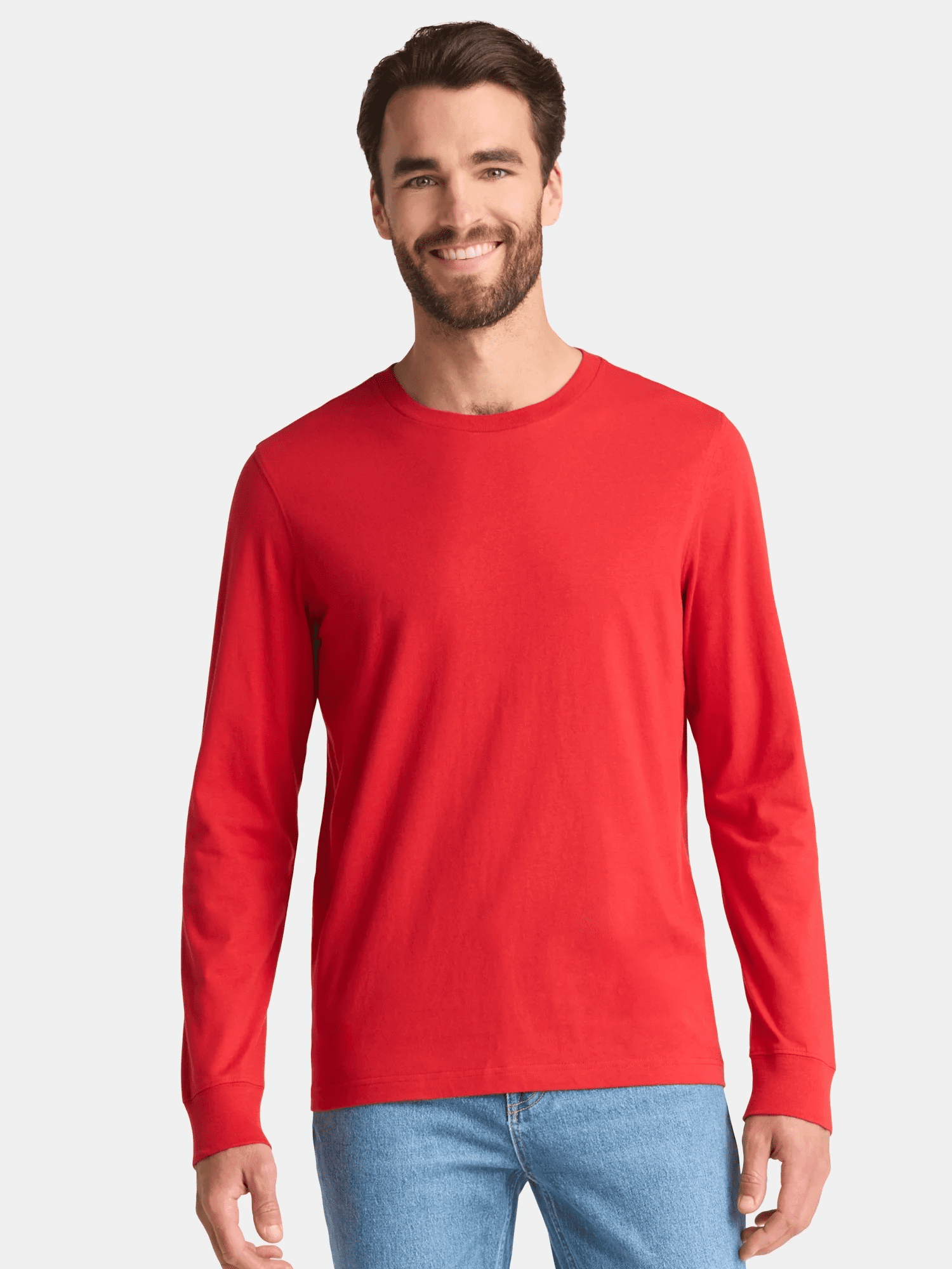 George Men's & Big Men's Relaxed Fit Cotton Crewneck T-Shirt with Long Sleeves, Size XS-3XL