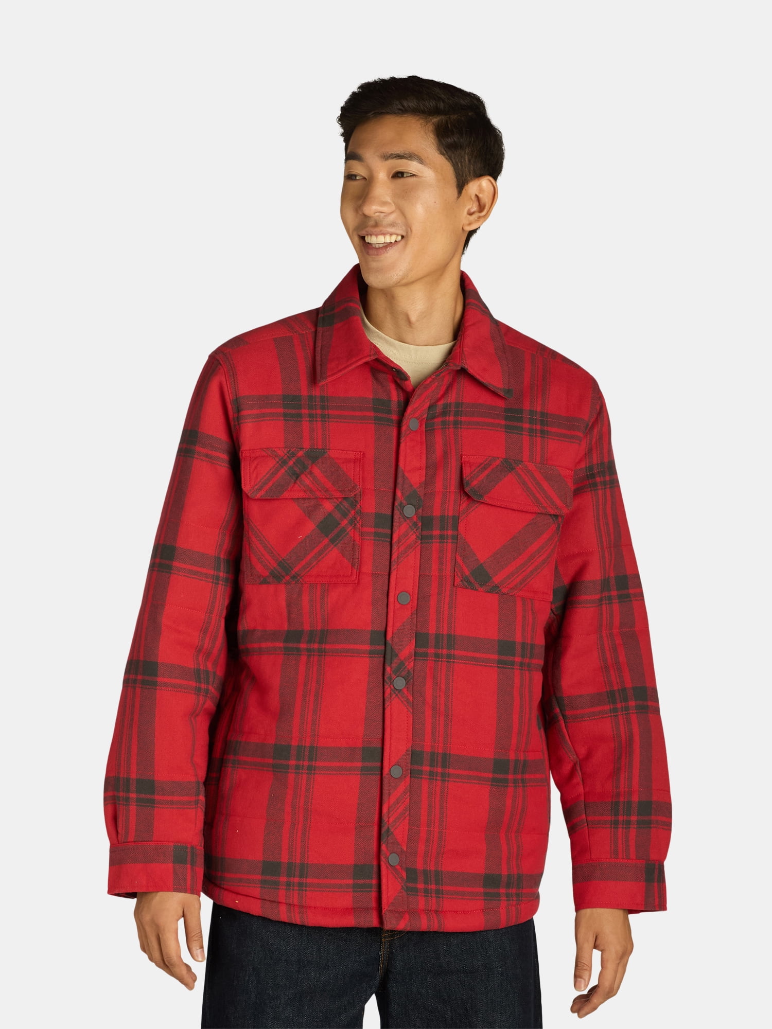 George Men's & Big Men's Fleece Lined Flannel Shirt Jacket, Sizes