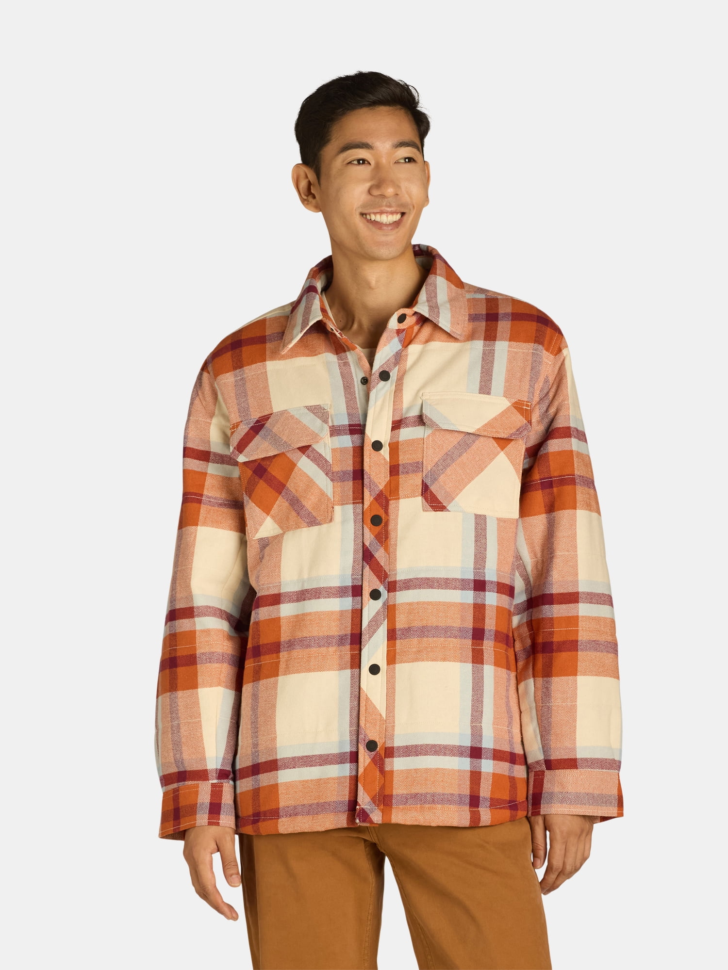 George Men's & Big Men's Fleece Lined Flannel Shirt Jacket, Sizes S-3XL