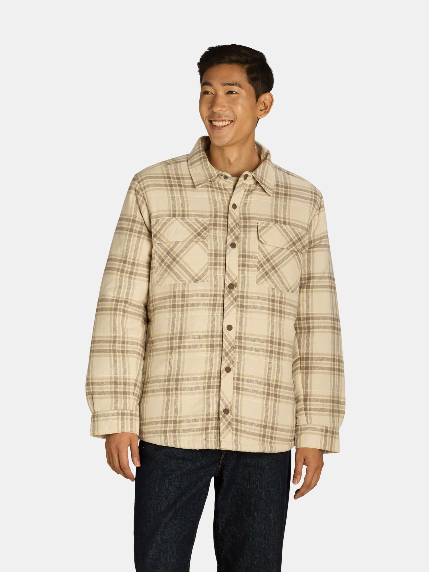 George Men's & Big Men's Fleece Lined Flannel Shirt Jacket, Sizes S-3XL