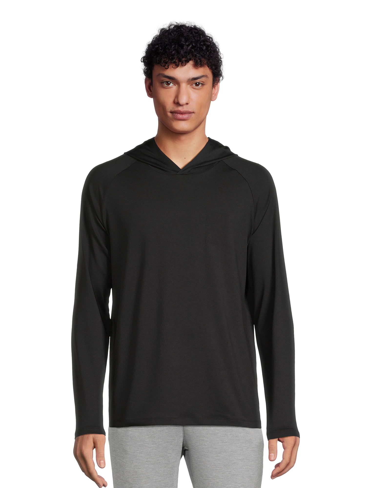 George Mens & Big Men's Hooded Long Sleeve Sun Shirt with Upf50+, Sizes S-3xl, Size: Medium, Black