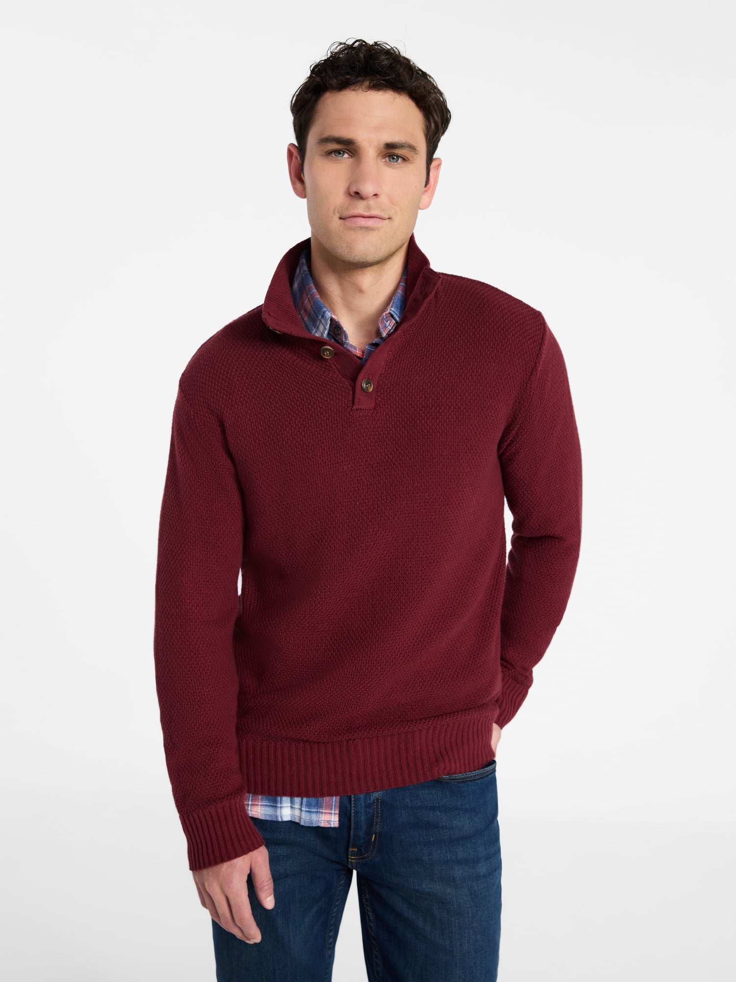 George Men's & Big Men's Button Mock Neck Sweater with Long Sleeves, Midweight, Sizes S-3XL