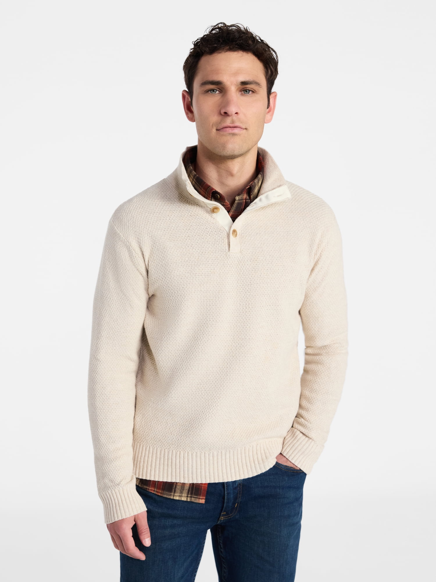 George Men's & Big Men's Button Mock Neck Sweater with Long Sleeves, Midweight, Sizes S-3XL