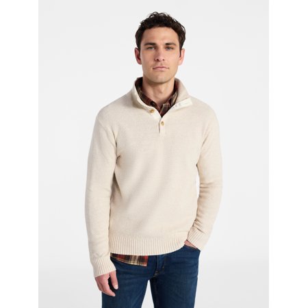 George Men's & Big Men's Button Mock Neck Sweater with Long Sleeves, Midweight, Sizes S-3XL