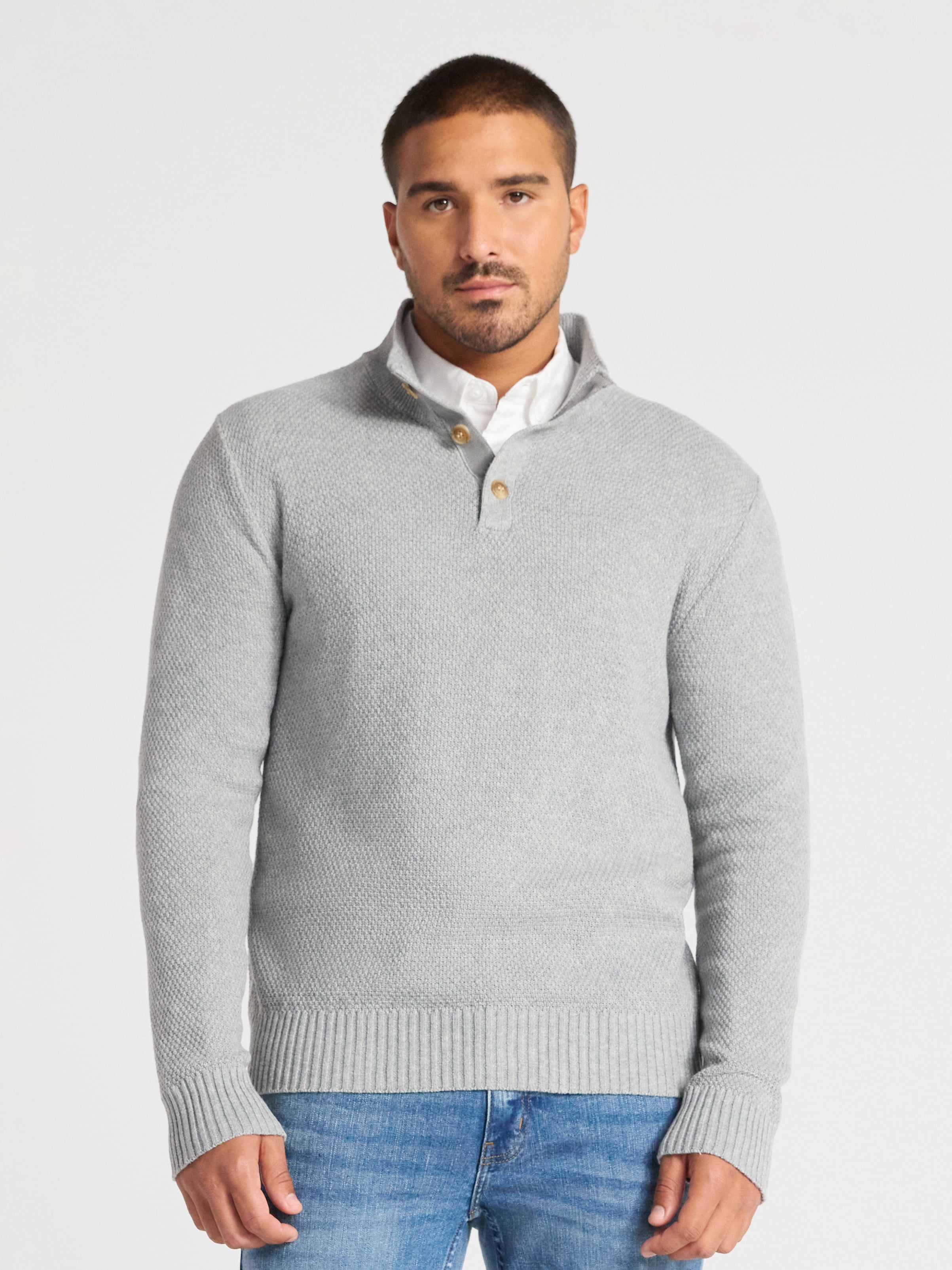 George Men's & Big Men's Button Mock Neck Sweater with Long Sleeves, Sizes S-3XL