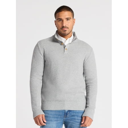 George Men's & Big Men's Button Mock Neck Sweater with Long Sleeves, Midweight, Sizes S-3XL