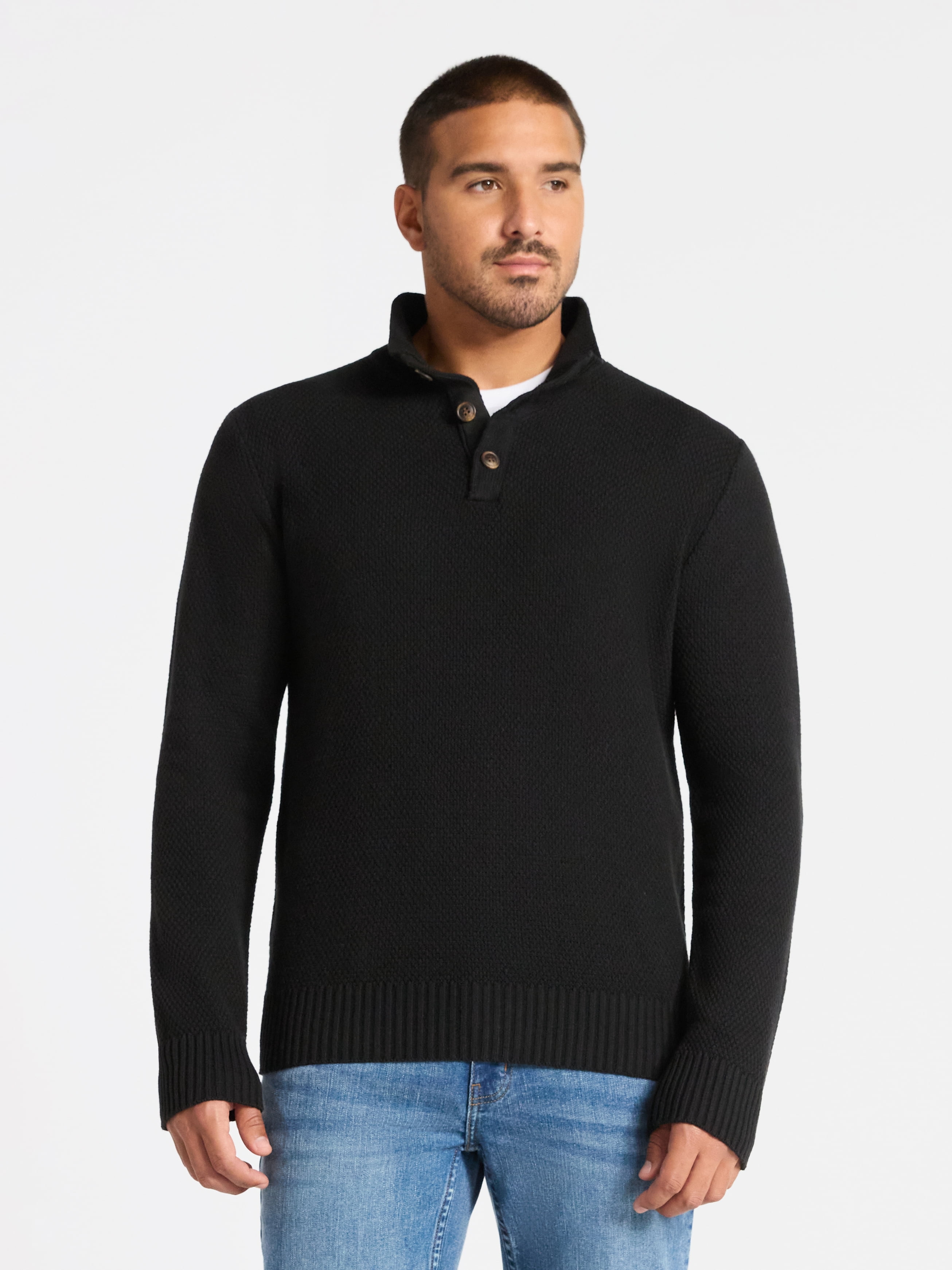 George Men's & Big Men's Button Mock Neck Sweater with Long Sleeves, Sizes S-3XL
