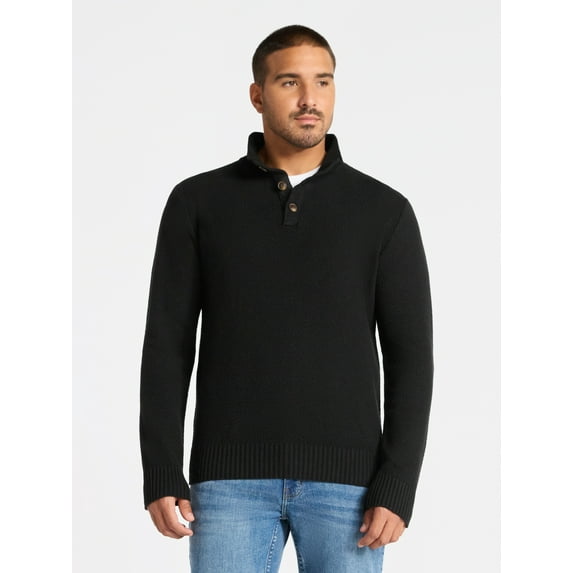 George Men's & Big Men's Button Mock Neck Sweater with Long Sleeves, Midweight, Sizes S-3XL