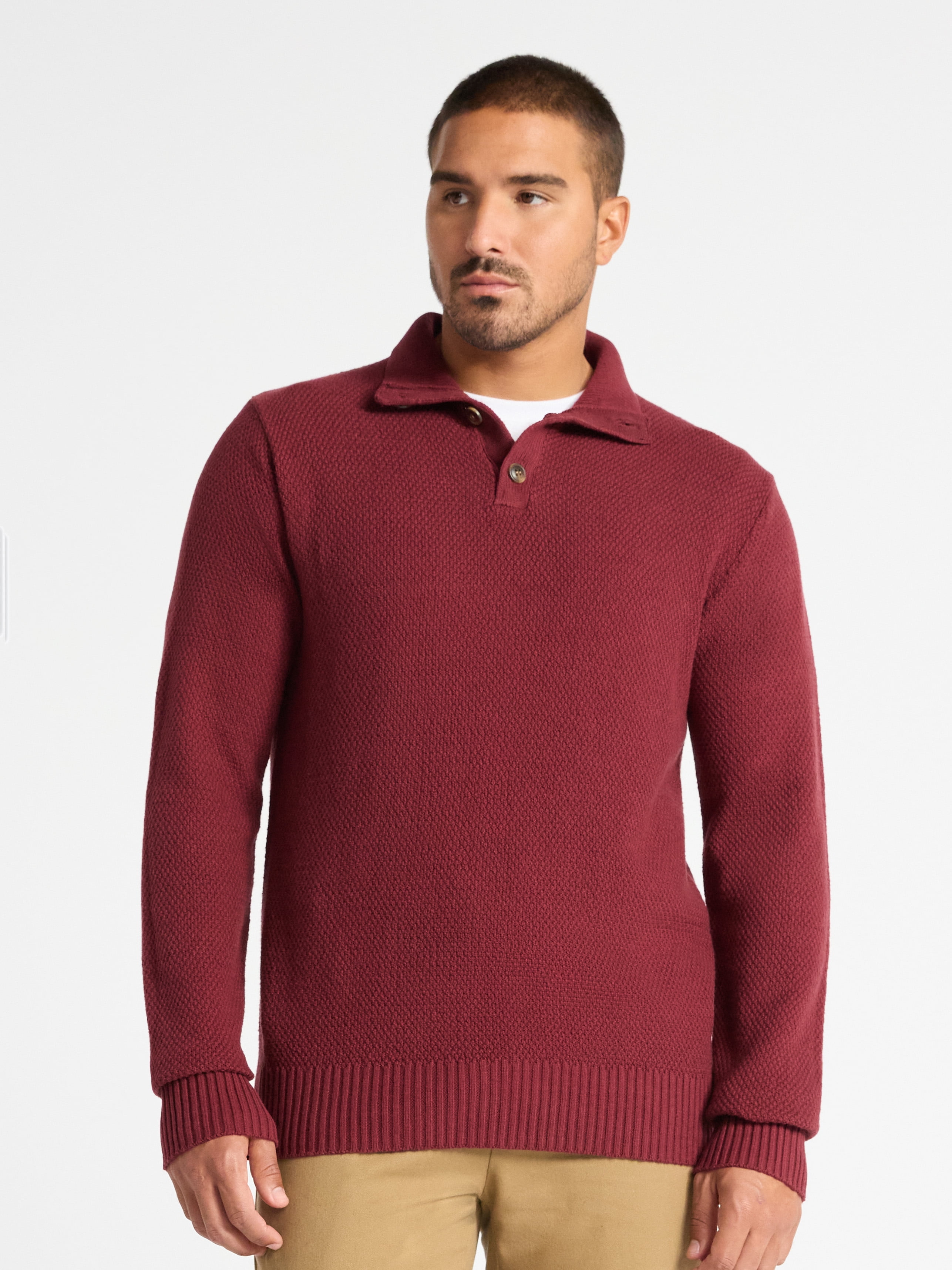 George Men's & Big Men's Button Mock Neck Sweater with Long Sleeves, Sizes S-3XL
