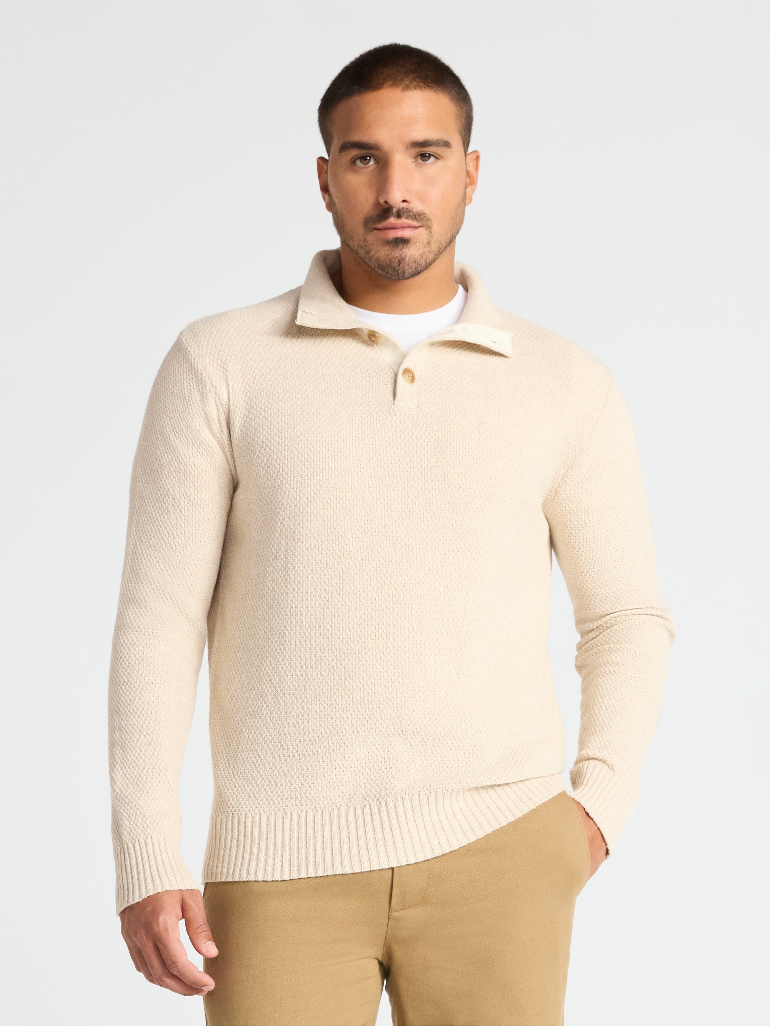 George Men's & Big Men's Button Mock Neck Sweater with Long Sleeves, Sizes S-3XL