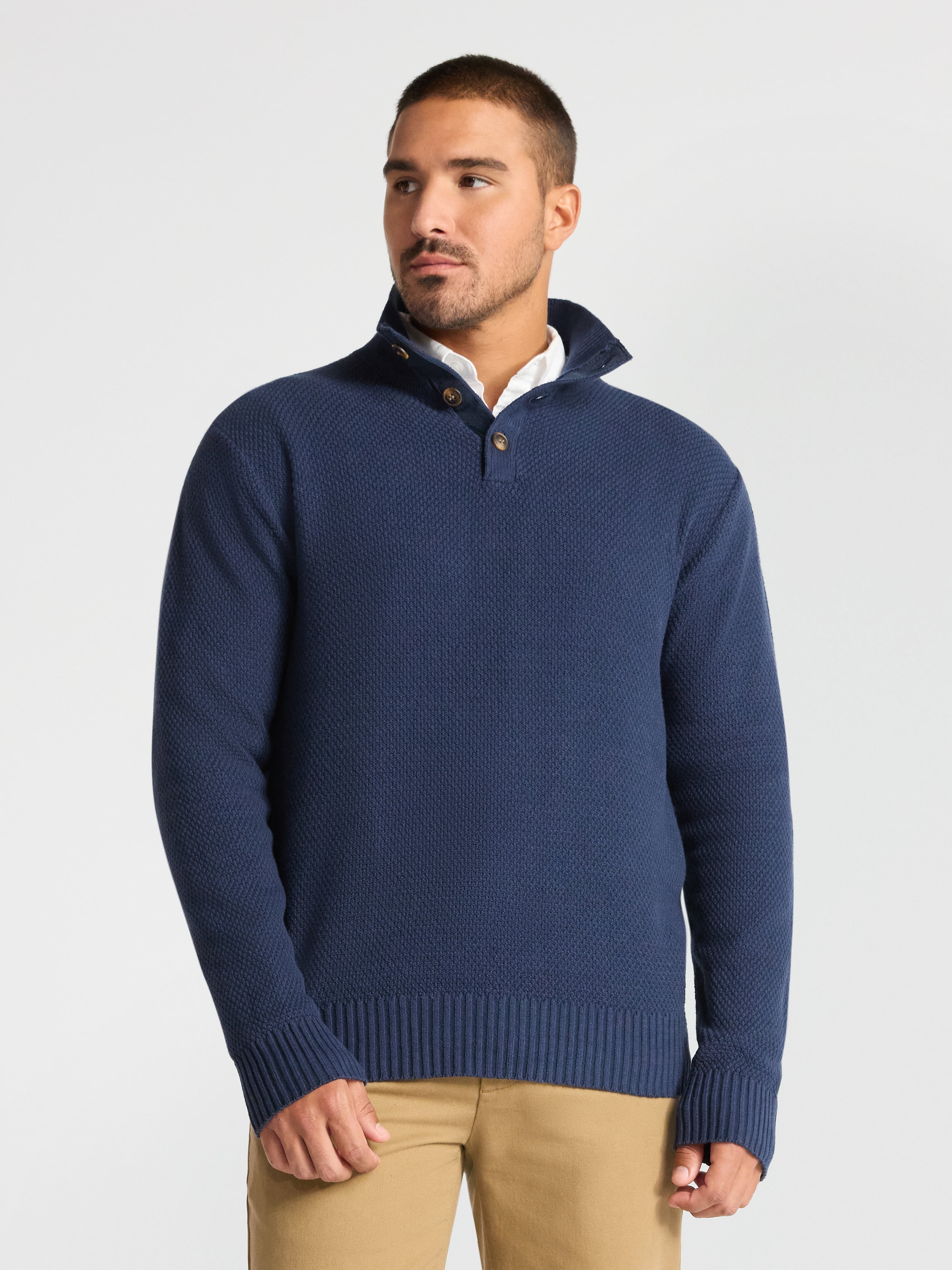 George Men's & Big Men's Button Mock Neck Sweater with Long Sleeves, Sizes S-3XL