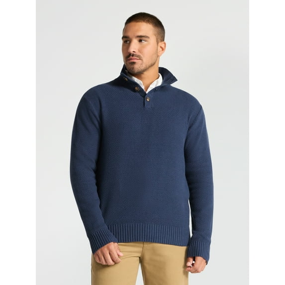 George Men's & Big Men's Button Mock Neck Sweater with Long Sleeves, Midweight, Sizes S-3XL