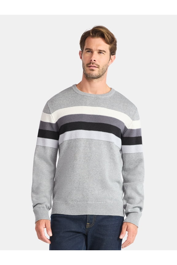 Men's and Big Men's Chest Stripe Sweater, Midweight, Sizes S-3XL